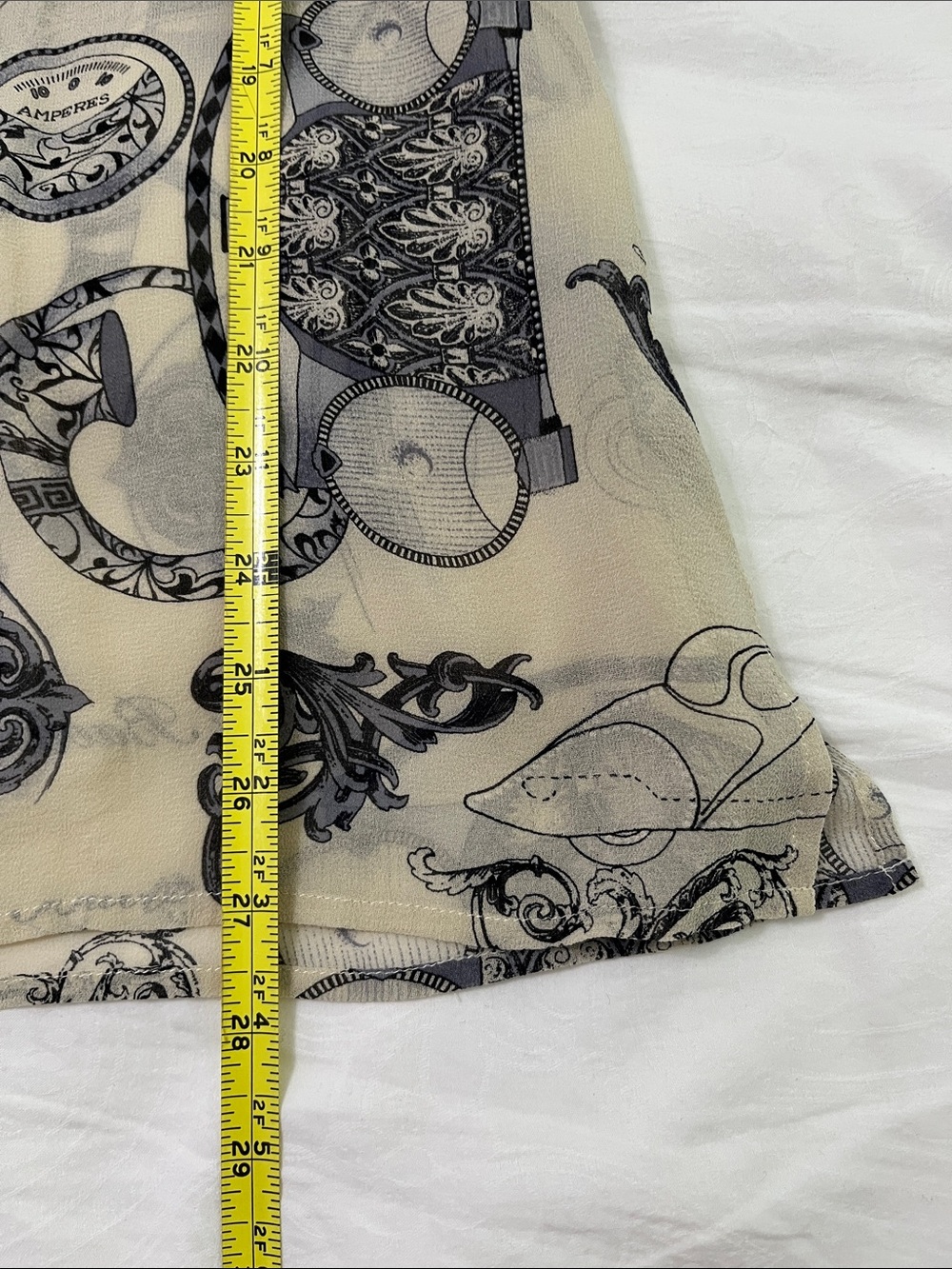 Women's Cream Silk Racing Patterned Button-Up Blouse - Picture 9 of 9